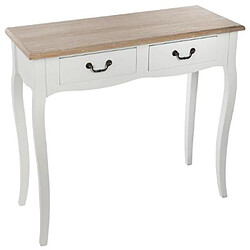 Console en bois avec 2 tiroirs, coloris blanc/chêne - Dim : L.87 x l.34 x H.78 cm -PEGANE-