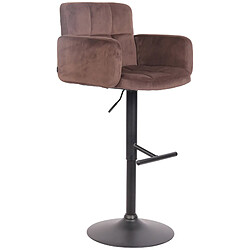 Decoshop26 Tabouret de bar pivotant en velours marron et métal noir avec accoudoirs repose-pieds et dossier TDB10653