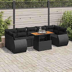 vidaXL Salon de jardin 8 pcs avec coussins noir résine tressée