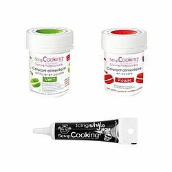 Scrapcooking 2 colorants alimentaires vert-rouge + Stylo glaçage noir