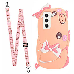 Coque en silicone motif dessin animé 3d avec bandoulière porc pour votre Samsung Galaxy S22 5G