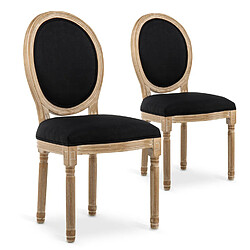 NC Lot de 2 chaises médaillon Louis XVI tissu Noir