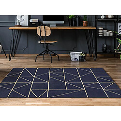 Vente-Unique Tapis à motifs géométriques finition lurex doré - 160 x 230 cm - Bleu marine - IGALO