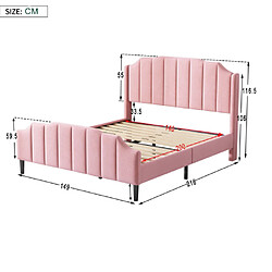 Avis ComfortXL Lit Double Rembourré En Velours Rose Avec Cadre De Lit, 140 X 200 Cm