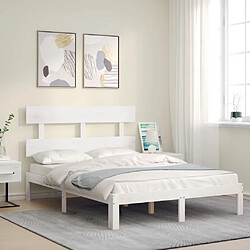 Avis Maison Chic Cadre/structure de lit avec tête de lit pour adulte - Lit Moderne Chambre blanc 140x200 cm bois massif -MN51843