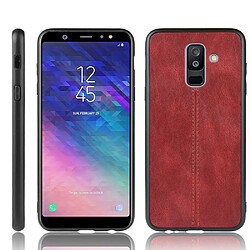 Wewoo Coque Pour Galaxy A6 Plus antichoc couture peau de vache motif PC + PU + TPU Case rouge