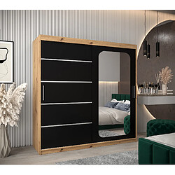 Abiks Meble Armoire PROMO V2 À Portes Coulissantes 200/200/62 2 Portes (Artisan/Noir)