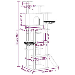 vidaXL Arbre à chat avec griffoirs en sisal Crème 191 cm pas cher