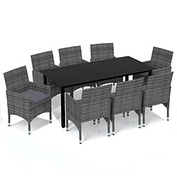 Maison Chic Ensemble à manger d'extérieur 9 pcs avec coussins,Salon de jardin,Mobilier de jardin Poly rotin Gris -GKD173060