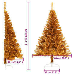 vidaXL Demi sapin de Noël artificiel avec support doré 120 cm PET pas cher