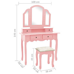 vidaXL Ensemble de coiffeuse et tabouret Rose 100x40x146 cm Paulownia pas cher