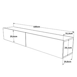 Concept Usine Meuble TV suspendu blanc et bois 180cm HYL pas cher