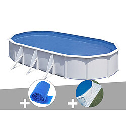 Kit piscine acier blanc Gré Fidji ovale 5,27 x 3,27 x 1,22 m + Bâche à bulles + Tapis de sol