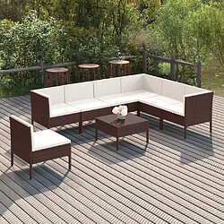 Maison Chic Salon de jardin 8 pcs + coussins - Mobilier/Meubles de jardin - Table et chaises d'extérieur Résine tressée Marron -MN63287