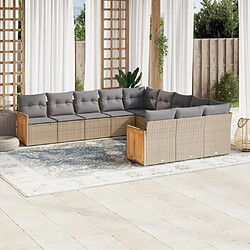 Maison Chic Salon de jardin 11 pcs avec coussins | Ensemble de Table et chaises | Mobilier d'Extérieur beige résine tressée -GKD59908