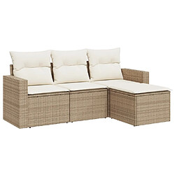 vidaXL Salon de jardin avec coussins 4 pcs beige résine tressée