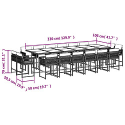 Acheter vidaXL Ensemble à manger de jardin et coussins 17 pcs marron rotin