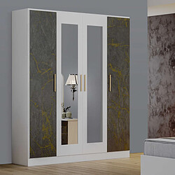 Dansmamaison Armoire 4 portes battantes Blanc/Marbre gris brillant - MARGUERITE