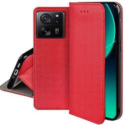 Htdmobiles Housse etui portefeuille avec coque interieure en silicone pour Xiaomi 13T / 13T Pro 5G + verre trempe - ROUGE MAGNET