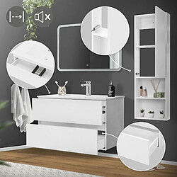 ML-Design 4 Pièces meuble salle de bain miroir LED 90x60cm bas lavabo armoire haute+vasque pas cher