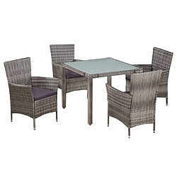 Maison Chic Mobilier à dîner 5 pcs de jardin avec coussins - Ensemble table et chaises d'extérieur - Salon/Mobilier de jardin classique Résine tressée Gris -MN51994