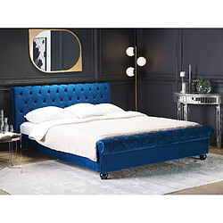 Beliani Lit double en velours bleu 160 x 200 cm AVALLON