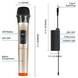 Yonis Microphone Sans Fil Dynamique LED Or Portable