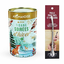 Aromandise Tisane bio Soirées d'Hiver + paille inox avec filtre