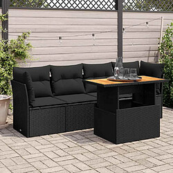 vidaXL Salon de jardin 5 pcs avec coussins noir résine tressée