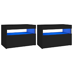 Maison Chic Lot de 2 Tables de chevet,Table de nuit,Table d'appoint pour salon avec lumières LED noir 60x35x40 cm -MN73557