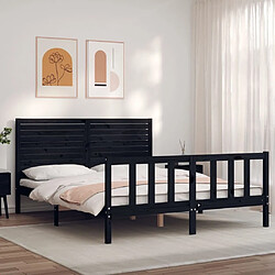 Maison Chic Cadre/structure de lit avec tête de lit pour adulte - Lit Moderne Chambre noir King Size bois massif -MN84272