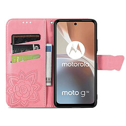 Etui en PU motif papillon, fermoir magnétique avec support et sangle pour votre Motorola Moto G32 4G - rose