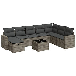 vidaXL Salon de jardin 9 pcs avec coussins gris résine tressée