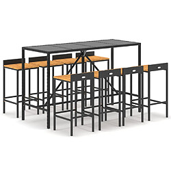 vidaXL Ensemble de bar jardin 9 pcs noir poly rotin/bois massif acacia