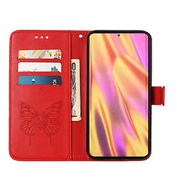 Etui en PU motif de papillons et de fleurs avec support et sangle pour votre Samsung Galaxy S23 Ultra - rouge