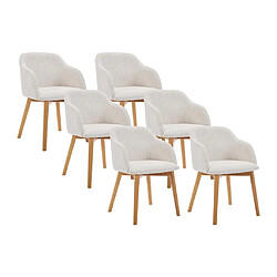 Vente-Unique Lot de 6 chaises avec accoudoirs en velours côtelé et bois d'hévéa - Crème - JELISA