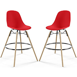 ICONIK INTERIOR Tabouret de Bar - Design Scandinave - Pieds en Bois - Lot de 2 - Skögur Rouge