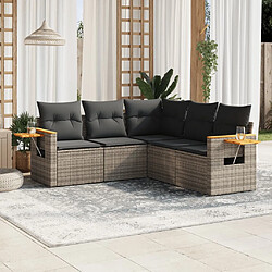 vidaXL Salon de jardin 5 pcs avec coussins gris résine tressée