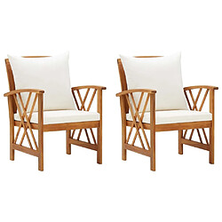 Maison Chic Lot de 2 Chaises de jardin,Fauteuil d'extérieur avec coussins Bois d'acacia massif -MN69819