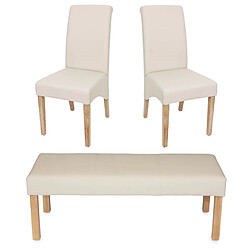 Decoshop26 Ensemble de 2 chaises de salle à manger et un banc en PVC crème 120x43x49 cm pieds en bois clairs 04_0006759