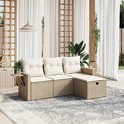 Maison Chic Salon de jardin avec coussins 4 pcs, Ensemble Tables et chaises de jardin,, Ensemble Tables et chaises de jardin, beige résine tressée -GKD932180