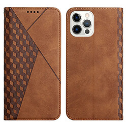 Etui en PU + TPU motif losange avec support marron pour votre Apple iPhone 12/12 Pro 6.1 pouces