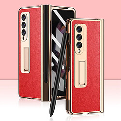 Coque en TPU + PU texture litchi avec béquille et porte-stylo rouge pour votre Samsung Galaxy Z Fold3 5G