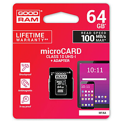 Carte Mémoire Micro SD avec Adaptateur GoodRam M1AA-0640R12 64 GB UHS-I Cours 10 100 Mb/s