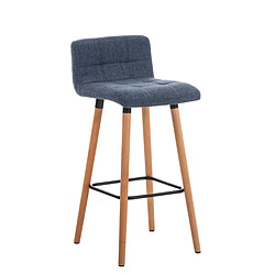 Decoshop26 Tabouret de bar en tissu bleu coutures décoratives pieds en bois avec repose-pieds 10_0000050