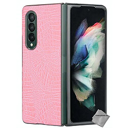 Htdmobiles Coque rigide simili cuir crocodile pour Samsung Galaxy Z Fold 3 5G - ROSE