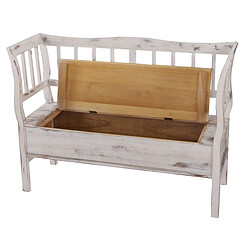 Mendler Banc banquette de rangement T207 bahut coffre avec coussin ~ bois blanc shabby chic pas cher