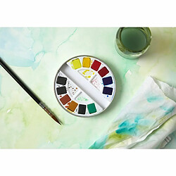 Avis Pebeo Boîte ronde de 12 demi-godets aquarelle + pinceau à eau