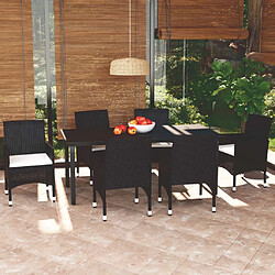 Maison Chic Mobilier à dîner 7 pcs de jardin avec coussins - Ensemble table et chaises d'extérieur - Salon/Mobilier de jardin classique Résine tressée Noir -MN40401