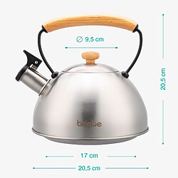 Bouilloire à Induction Théière Sifflet 2,3L Acier Inox. Retro, Poignée en Bois, , Inox, Briebe, Wooden pas cher